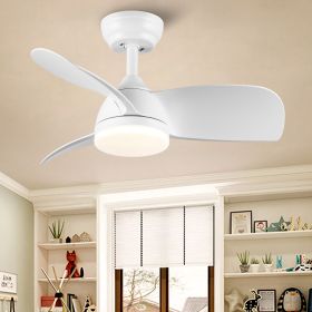 YUHAO 28 in. Integrated LED Kid's Room Matte White Ceiling Fans with Light Kit and Remote Control