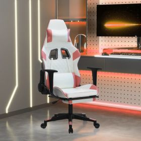 Massage Gaming Chair with Footrest White&Pink Faux Leather