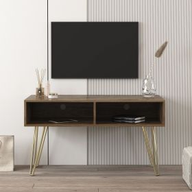 Modern Design TV stand stable Metal Legs with 2 open shelves to put TV; DVD; router; books; and small ornaments; Espresso