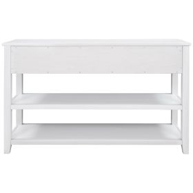 TREXM Retro Design Console Table with Two Open Shelves, Pine Solid Wood Frame and Legs for Living Room (Antique White)