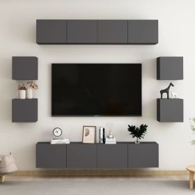 8 Piece TV Cabinet Set Gray Engineered Wood