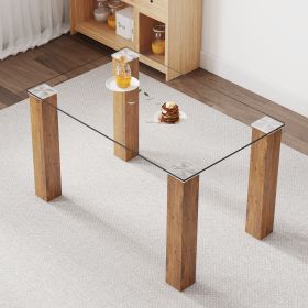 Modern minimalist rectangular dining table. Glass desktop and wooden MDF table legs. Suitable for restaurants and living rooms51"*31.4"*30"