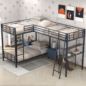 L-Shaped Twin over Twin Bunk Bed with Twin Size Loft Bed with Desk and Shelf