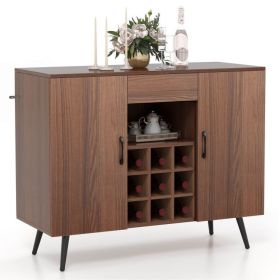 Mid-century Modern Buffet Sideboard Server Cabinet with 9-Bottle Wine Rack