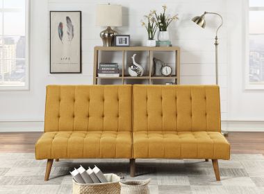 Mustard Color Modern Convertible Sofa 1pc Set Couch Polyfiber Plush Tufted Cushion Sofa Living Room Furniture Wooden Legs