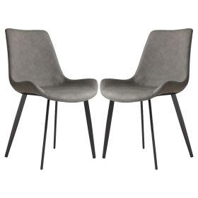 2 PCS Faux Leather Dining Chairs, Mid Century Modern Leisure Upholstered Chair with Metal Legs for Kitchen Living Room Grey