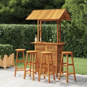 5 Piece Patio Bar Set Solid Wood Acacia (Color: Brown)