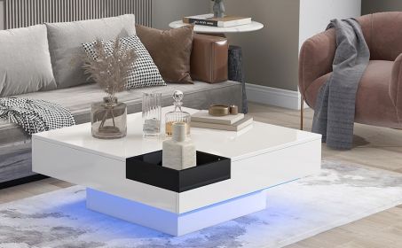 ON-TREND Modern Minimalist Design 31.5*31.5in Square Coffee Table with Detachable Tray and Plug-in 16-color LED Strip Lights Remote Control for Living (Color: as Pic)