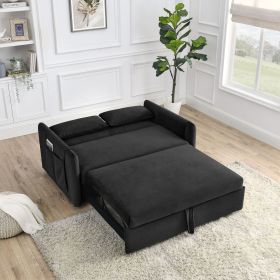 55" Modern Convertible Sofa Bed with 2 Detachable Arm Pockets; Velvet Loveseat Sofa with Pull Out Bed; 2 Pillows and Living Room Adjustable Backrest; (Color: as Pic)