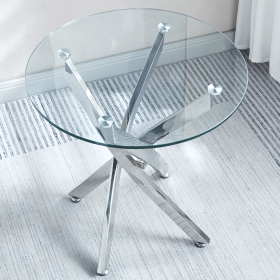 Modern Round Tempered Glass End Table with Stainless Steel Legs (Color: as Pic)