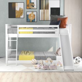 Twin over Twin Bunk Bed with Convertible Slide and Ladder (Color: White)