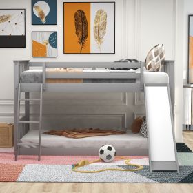 Twin over Twin Bunk Bed with Convertible Slide and Ladder (Color: Gray)