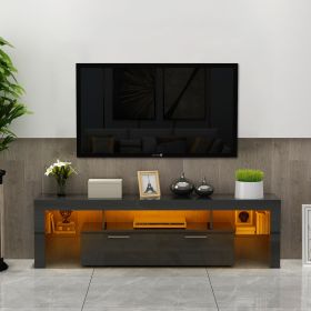 20 minutes quick assemble, modern TV Stand with LED Lights,high glossy front TV Cabinet,can be assembled in Lounge Room, Living Room or Bedroom (main material: Particle Board, Color: Black)