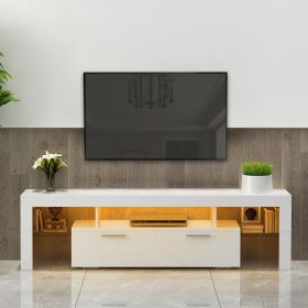 20 minutes quick assemble, modern TV Stand with LED Lights,high glossy front TV Cabinet,can be assembled in Lounge Room, Living Room or Bedroom (main material: Particle Board, Color: White)