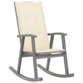 Rocking Chair with Cushions Gray Solid Acacia Wood (Color: Grey)