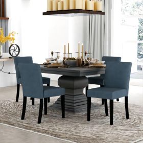 Upholstered Dining Chairs Set of 2 Modern Dining Chairs with Solid Wood Legs;  Dark Blue (Color: Blue)